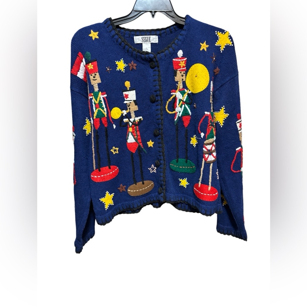 SEGUE women’s size Large Nutcracker sweater/cardigan. Christmas.
